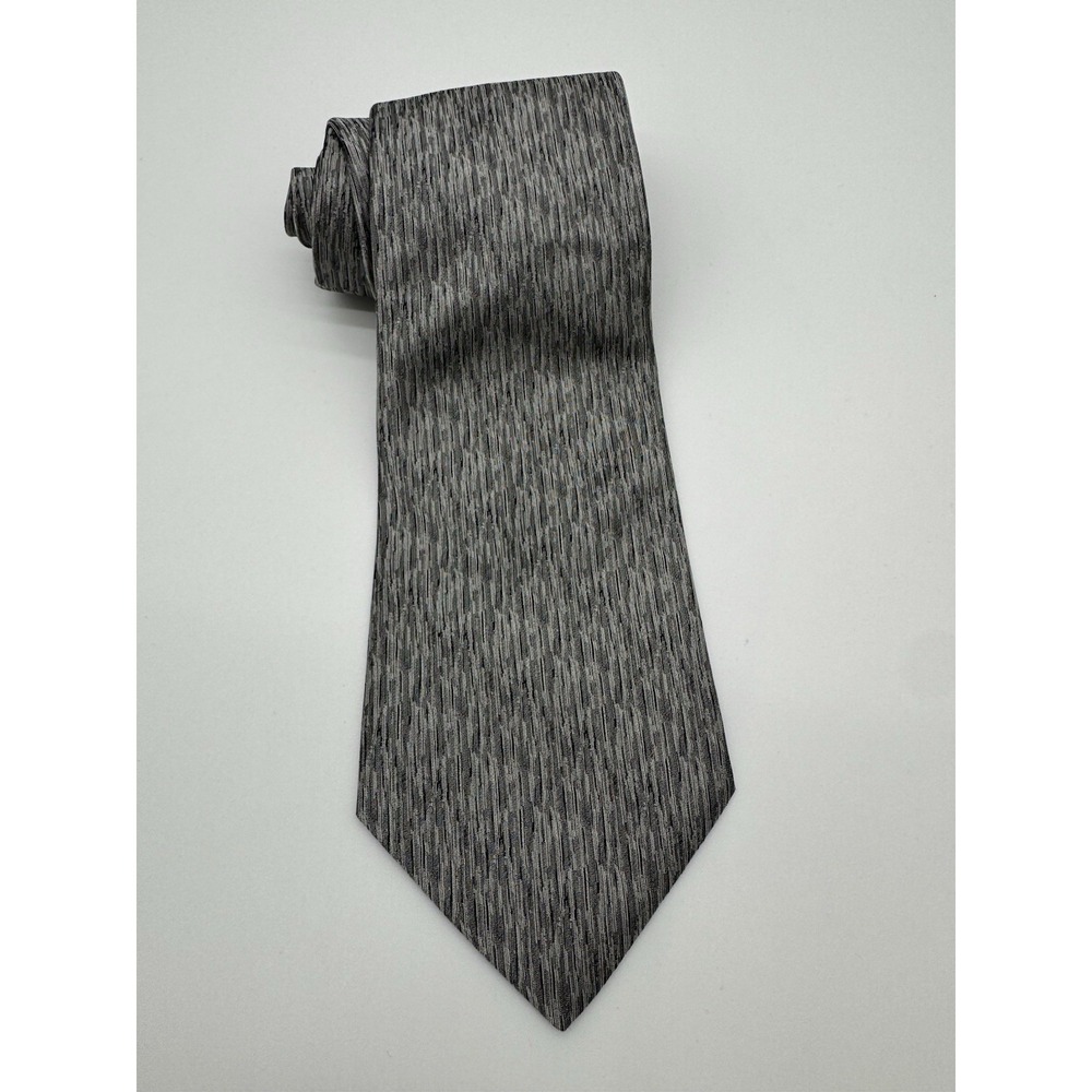 George Men's Gray Textured Silk Tie Classic Necktie Black Pattern 100% Silk